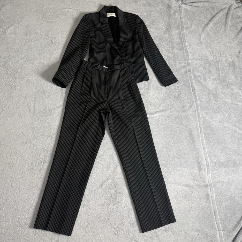VTG JH Collectibles 2PC Pant Suit Sz 8 NWT Tan Black Herringbone Lined Belt 90s